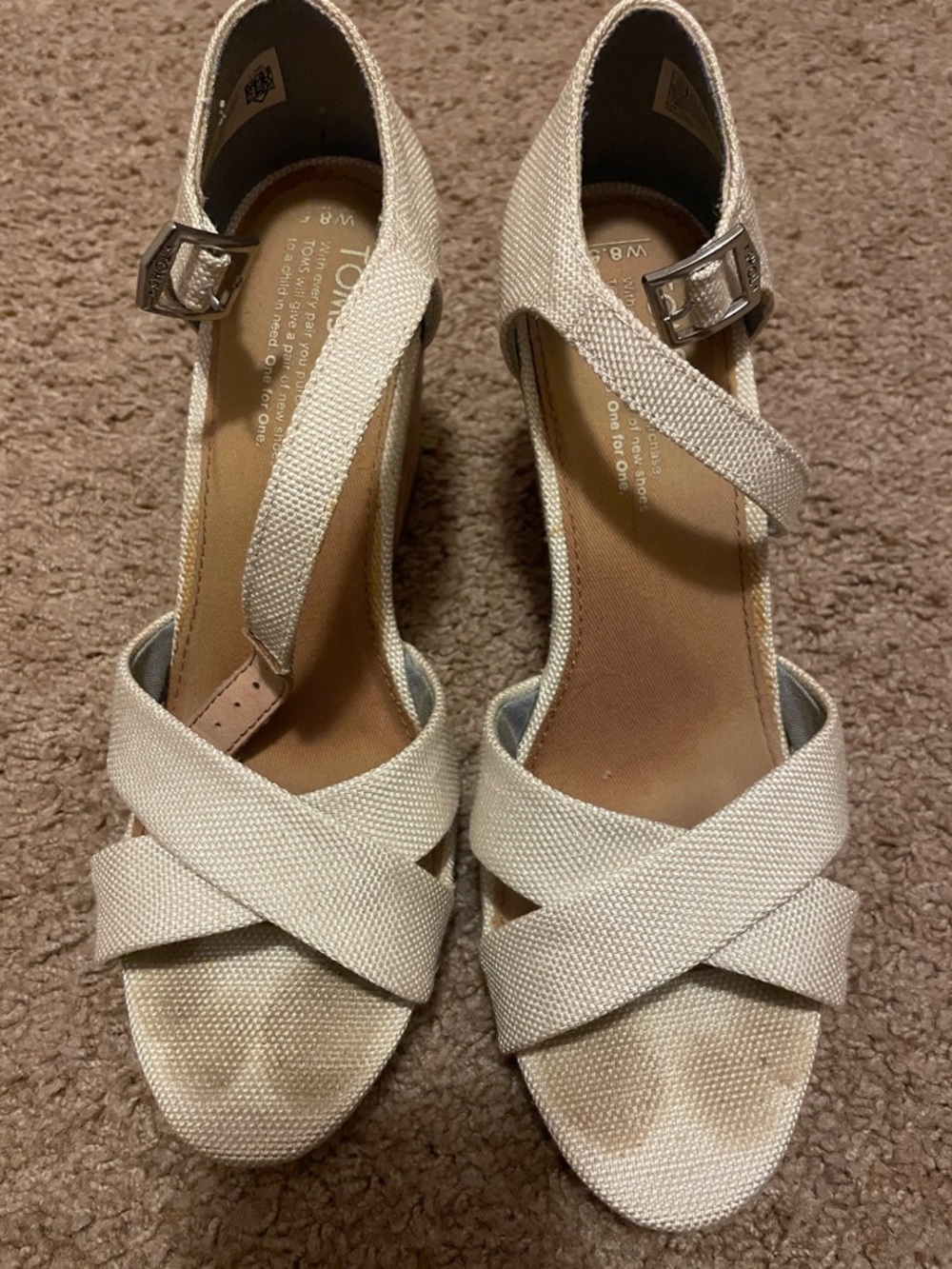 Toms Cream Cross-Strap Wedge Sandals